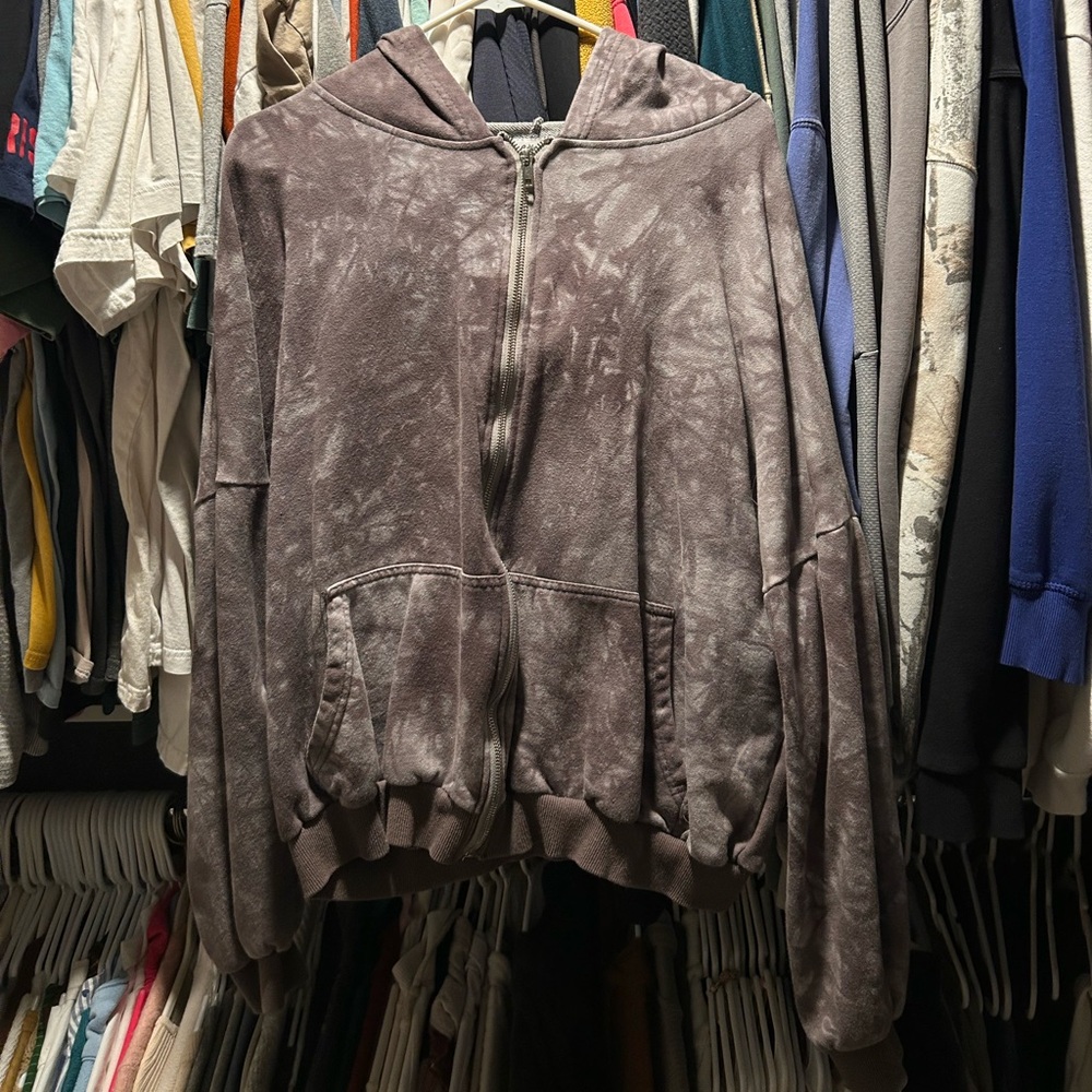 Gray Tie-Dye Zip-Up Hoodie